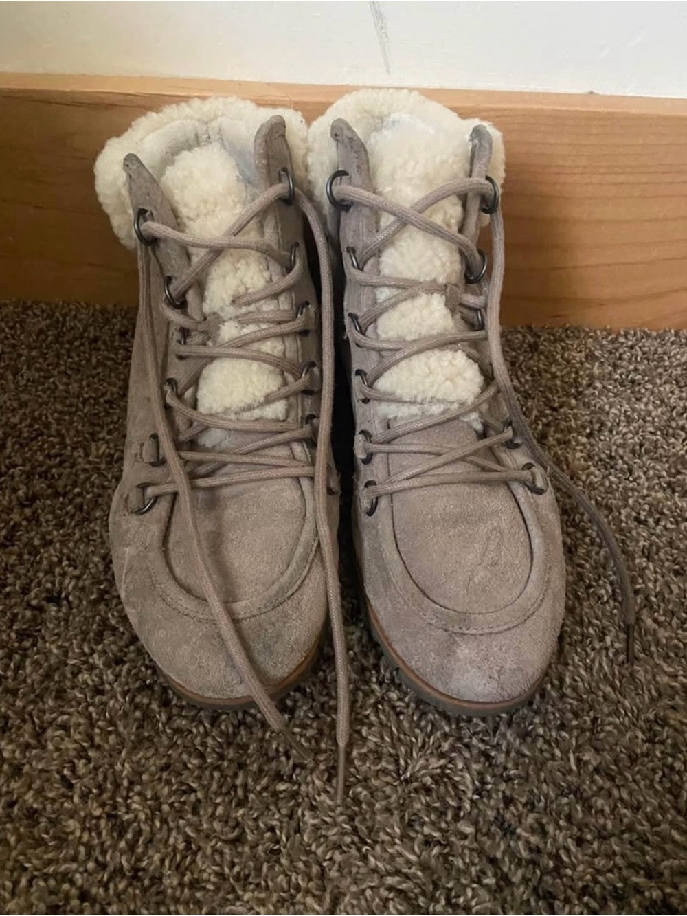 Sorel Taupe Suede Shearling-Lined Lace-Up Ankle Boots